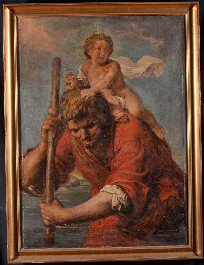 Anonimo del XIX secolo San Cristoforo con Bambin Gesù  - Asta Asta OnLine 7-2013 - Cambi Casa d'Aste