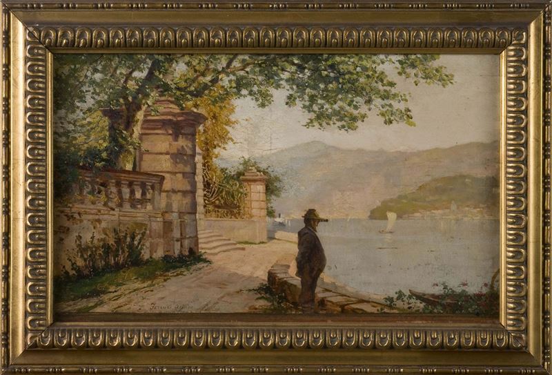 Arturo Ferrari (1861-1932) Scrutando il lago  - Asta Dipinti del XIX e XX secolo - Cambi Casa d'Aste