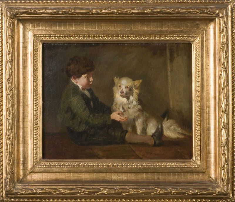 Anonimo del XIX secolo Bambino con cane  - Asta Antiquariato e Dipinti Antichi - Cambi Casa d'Aste