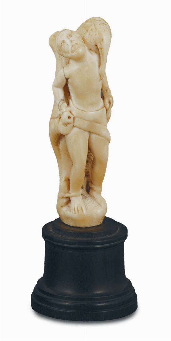 A carved bone or ivory Prometheus figure, 16th century