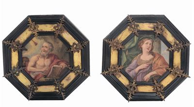 Coppia Dipinti su Rame di Forma Ottagonale con Raffigurazioni di S.caterina e S.gerolamo, Italia ...