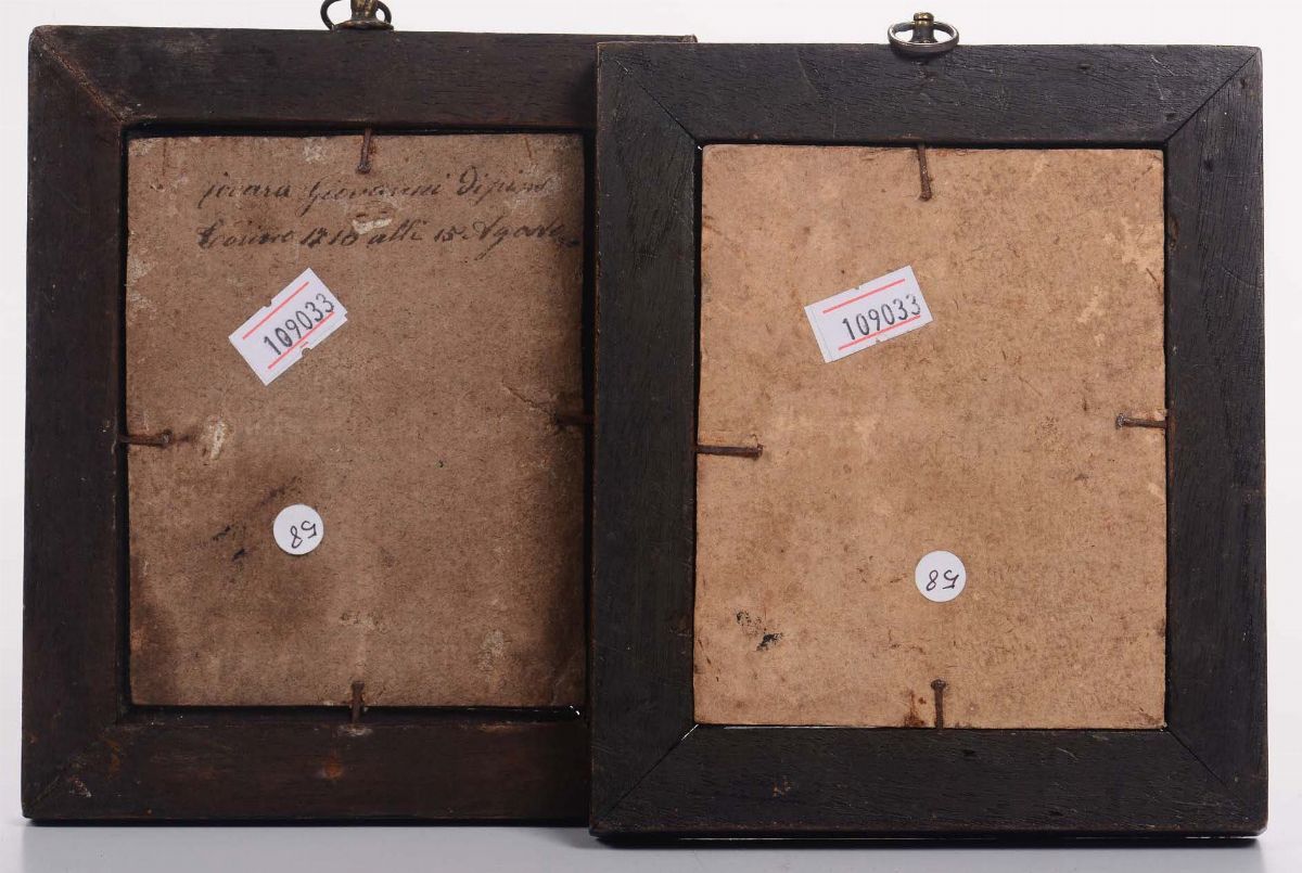 Scuola del XVIII secolo, Ritratti di anziani barbuti, olio su pergamena