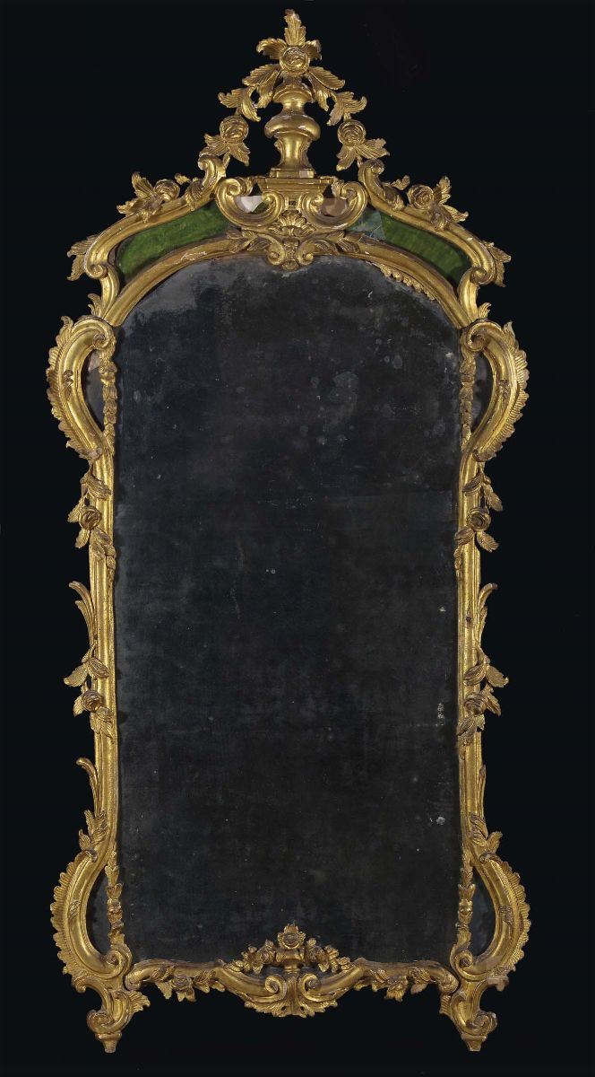 Specchiera Luigi XV in legno intagliato e dorato, Genova metà XVIII secolo  - Asta Antiquariato e Dipinti Antichi - Cambi Casa d'Aste