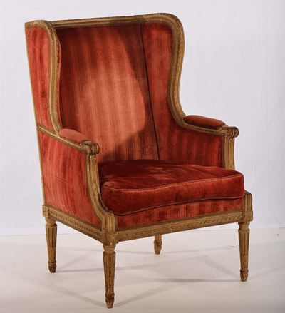 Bergere Luigi XVI in Legno Laccato e Intagliato, Francia Fine XVIII Secolo