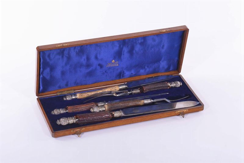 Posate da arrosto con manico in corno e argento  - Auction Antiques and Old Masters - Cambi Casa d'Aste