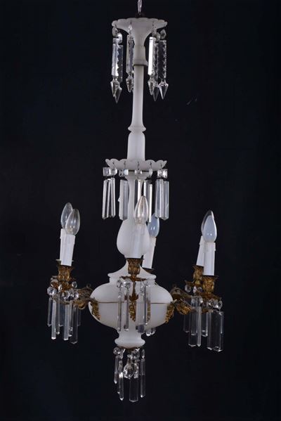 Lampadario a Sei Luci in Vetro Lattimo