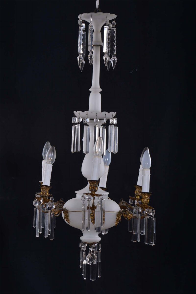 Lampadario a sei luci in vetro lattimo  - Asta Antiquariato e Dipinti Antichi - Cambi Casa d'Aste