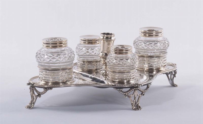 Calamaio in argento con coppette in vetro  - Asta Antiquariato e Dipinti Antichi - Cambi Casa d'Aste