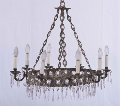 Lampadario in Metallo e Cristallo a Otto Luci