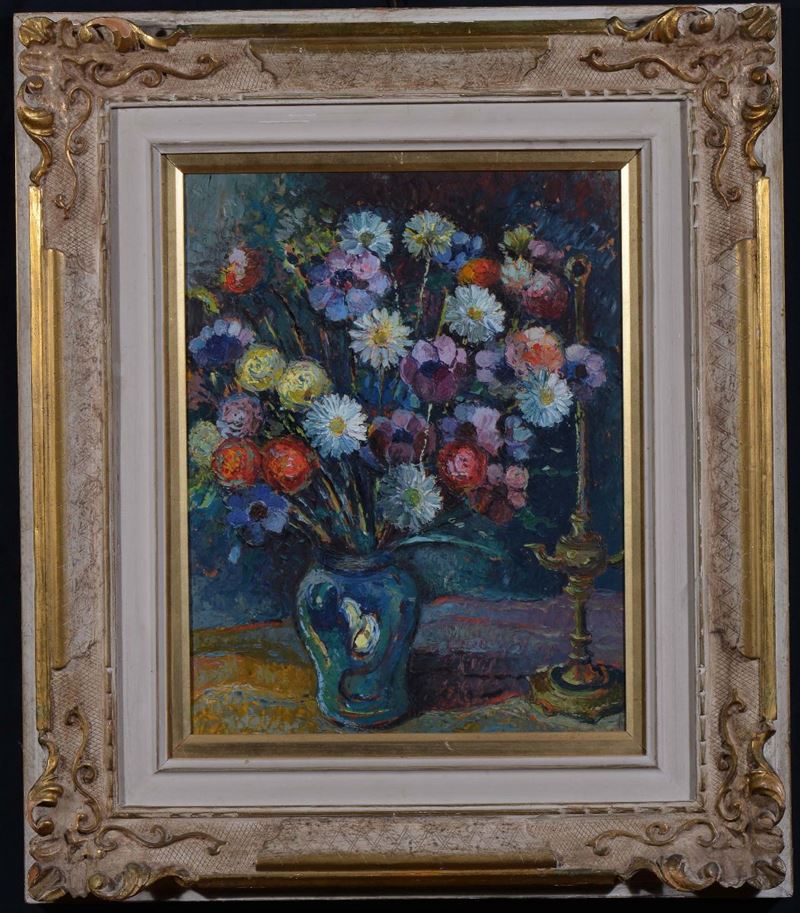 Leandro Vaccari (1905-1979) Vaso di fiori, 1954  - Asta Antiquariato e Dipinti Antichi - Cambi Casa d'Aste