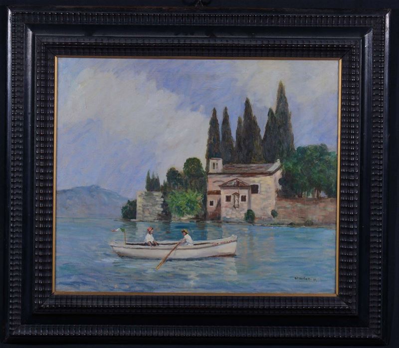 Rodolfo Paoletti (1866-1930) Barca sul lago  - Asta Dipinti del XIX e XX secolo - Cambi Casa d'Aste