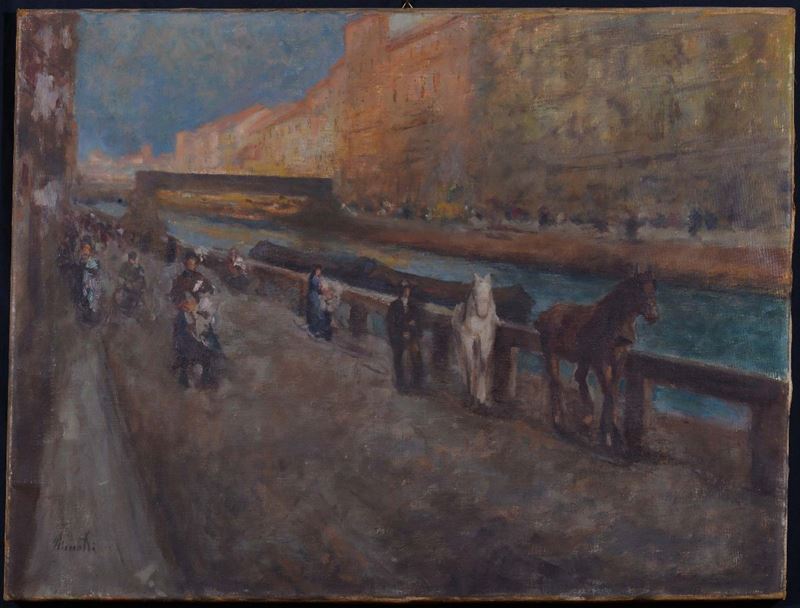 Anonimo del XIX secolo Canale con cavalli  - Asta Antiquariato e Dipinti Antichi - Cambi Casa d'Aste