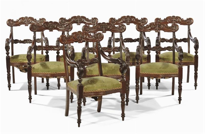 Otto sedie tipo Peters in mogano, XIX secolo  - Asta Antiquariato e Dipinti Antichi - Cambi Casa d'Aste