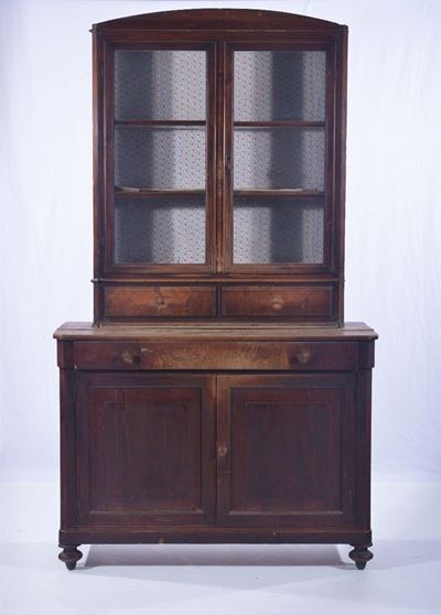 Credenza a Due Ante con Alzata a Vetri e Cassetti, Emilia XIX Secolo