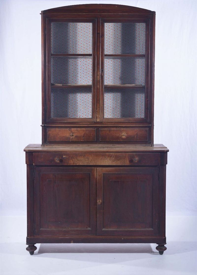 Credenza a due ante con alzata a vetri e cassetti, Emilia XIX secolo  - Auction OnLine Auction 09-2012 - Cambi Casa d'Aste