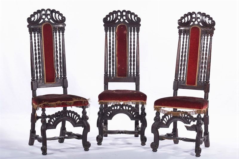 Tre sedie con schienale a torchon, XIX secolo  - Auction OnLine Auction 09-2012 - Cambi Casa d'Aste