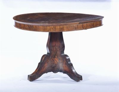 Tavolo Rotondo a Vela con Intarsio sul Piano, XIX Secolo,