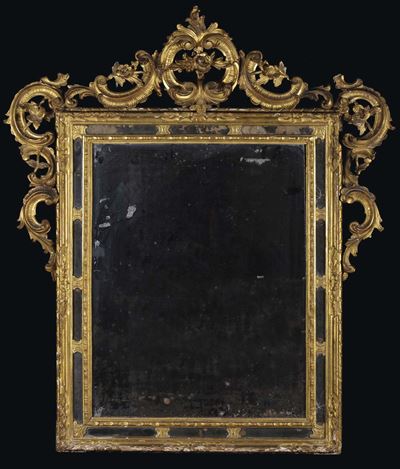 Specchiera Luigi XIV in Legno Intagliato e Dorato