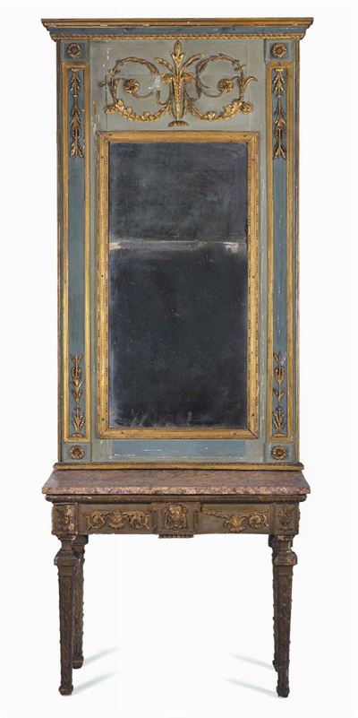 Console Luigi XVI in Legno Intagliato, Laccato e Dorato, XVIII Secolo