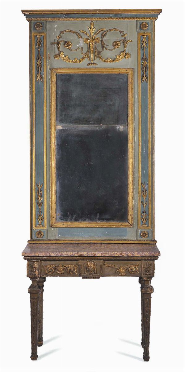 Console Luigi XVI in legno intagliato, laccato e dorato, XVIII secolo  - Asta Antiquariato e Dipinti Antichi - Cambi Casa d'Aste