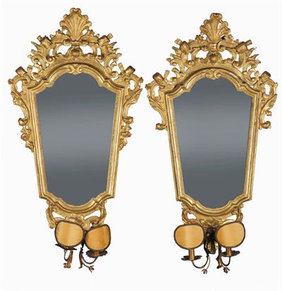 Coppia di Specchierine in Legno Intagliato e Dorato, XVIII Secolo