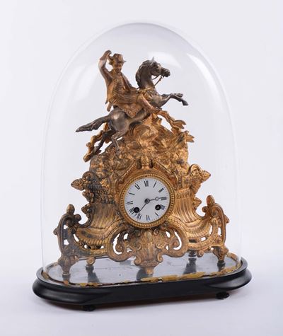 Orologio in Antimonio Sotto Campana di Vetro