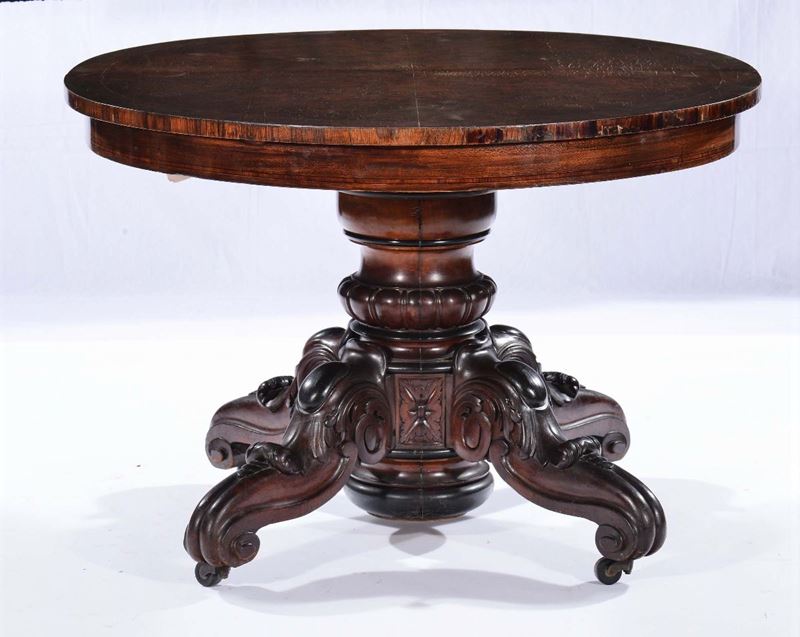 Tavolo da pranzo ovale allungabile a gamba centrale  - Auction Antiques and Old Masters - Cambi Casa d'Aste