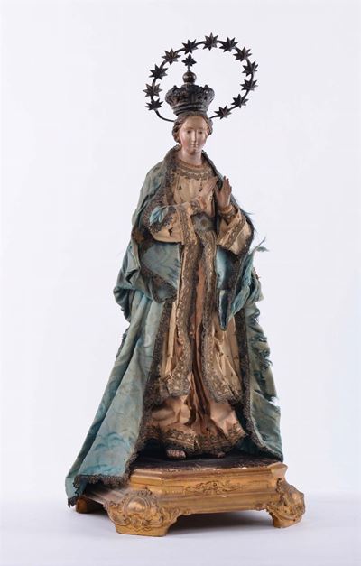 Statuina Raffigurante Madonna con Abiti in Stoffa, XIX Secolo