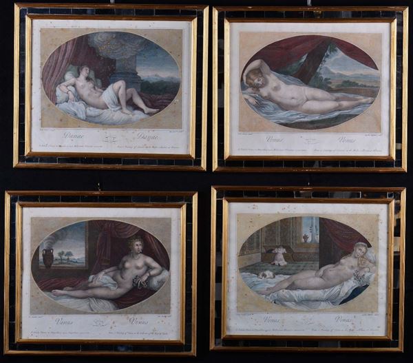 Quattro stampe da opere di A.Carracci e Tiziano