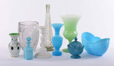 Lotto di Oggetti in Vetro Blu, Bianco e Incolore