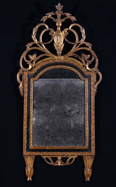 Specchiera Luigi XVI in Legno Ebanizzato e Dorato, XVIII Secolo