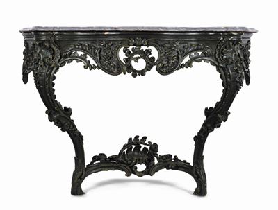 Console in Legno Scolpito e Dipinto sulla Tonalità del Verde Scuro, Piemonte o Lombardia XVIII-XI...