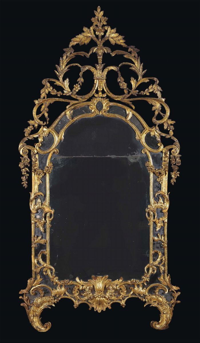 Specchiera Luigi XV in legno intagliato e dorato a mecca, XVIII secolo  - Auction Antiques and Old Masters - Cambi Casa d'Aste