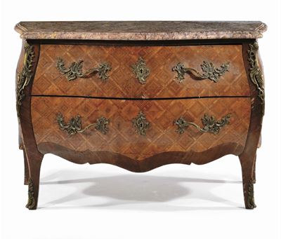 Cassettone Napoleone III Lastronato a Marquetterie a Due Cassetti, Francia XIX Secolo
