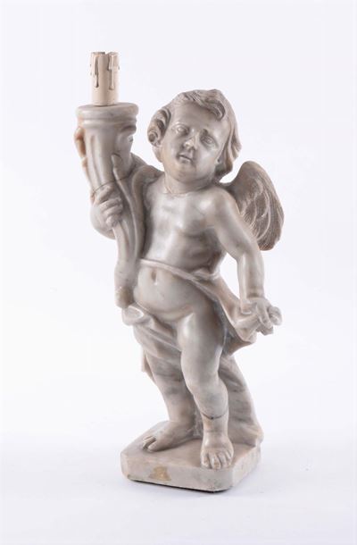 Putto Reggicero in Marmo Bianco, XVII Secolo