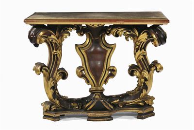 Console Barocca in Legno Intagliato e Laccato, XVIII Secolo