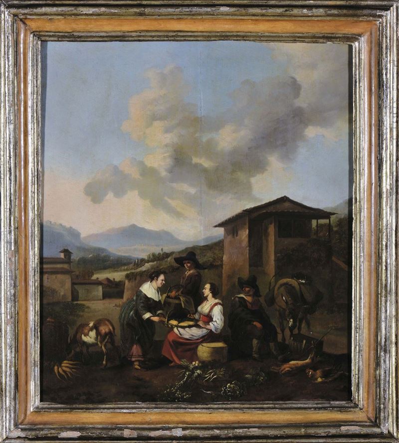Hendrick Mommers (1623-1693), attribuito a Scena di mercato  - Auction Antiques and Old Masters - Cambi Casa d'Aste