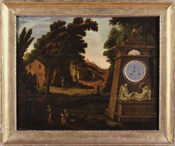 Orologio a quadro raffigurante paesaggio, Italia, XIX secolo