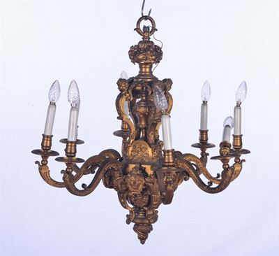 Lampadario in Bronzo e Due Appliques in Stile Luigi XIV