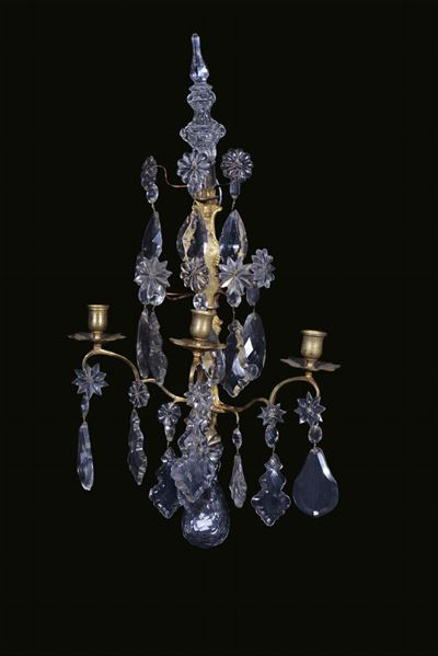 Quattro Appliques in Bronzo Dorato e Cristalli, Francia XVIII Secolo