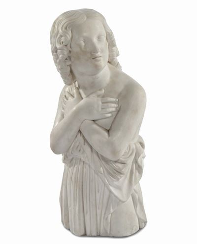 Scultura in Marmo Bianco Raffigurante Ancella, XIX Secolo