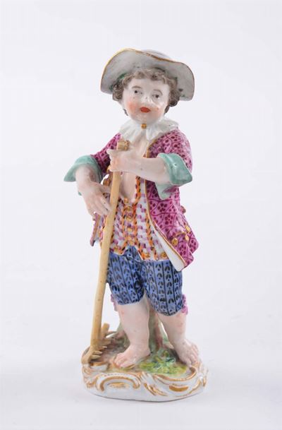 Statuina in Porcellana Raffigurante Figura Maschile con Rastrello, Meissen XIX Secolo