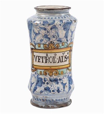 Albarello in Maiolica con Iscrizione Farmaceutica, Montelupo XVIII Secole