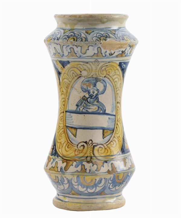 Albarello in maiolica policroma, XVIII secolo
