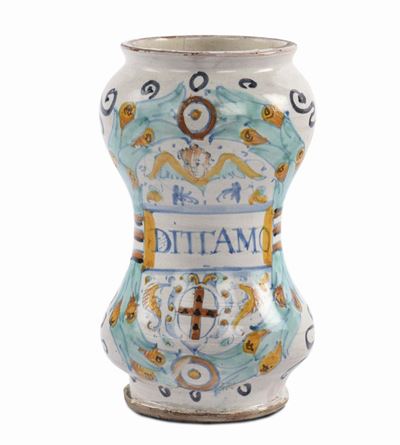Albarello a Rocchetto in Maiolica, Deruta XVIII Secolo