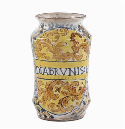 Albarello in Maiolica con Iscrizione Farmaceutica, Deruta XVIII Secolo