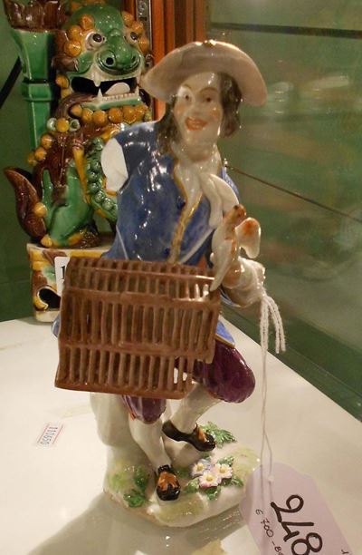 Figura in Porcellana Raffigurante Venditore di Uccelli, Meissen XIX Secolo
