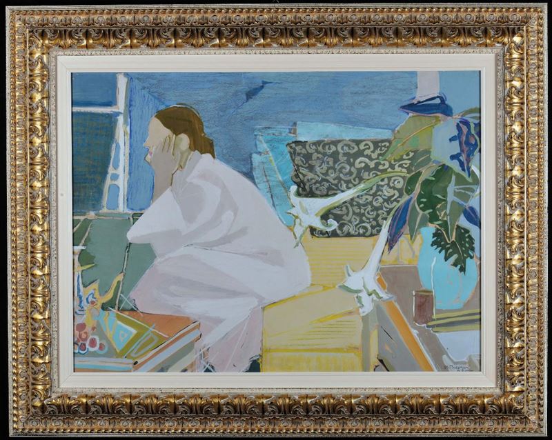 Bernardino Palazzi (1907-1987) Interno con figura femminile  - Auction 19th and 20th Century Paintings - Cambi Casa d'Aste