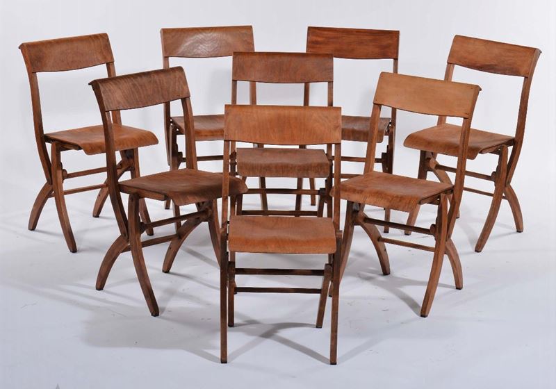 Manifattura non identificata Otto sedie pieghevoli  - Asta Arti Decorative del XX secolo - I - Cambi Casa d'Aste