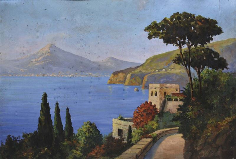 Anonimo del XIX secolo Veduta del Vesuvio da Sorrento  - Auction 19th and 20th Century Paintings - Cambi Casa d'Aste